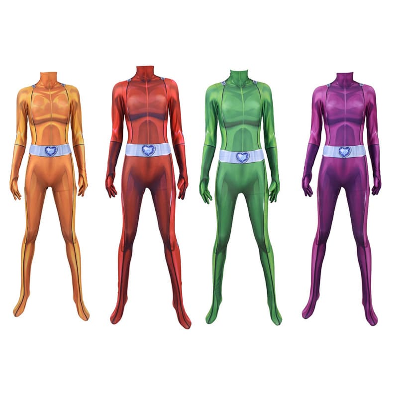 Totally Spies Bodysuit Women Agent Cosplay Anime Clover Ewing Samantha Simpson Alexandra Zentai Spandex Jumpsuit