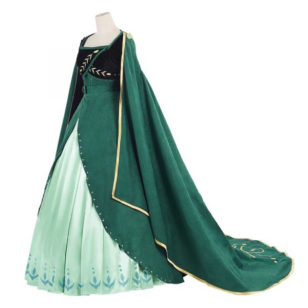 2019 Movie Anna Coronation Cosplay Costume Green Dress Long Cloak For Adult Female
