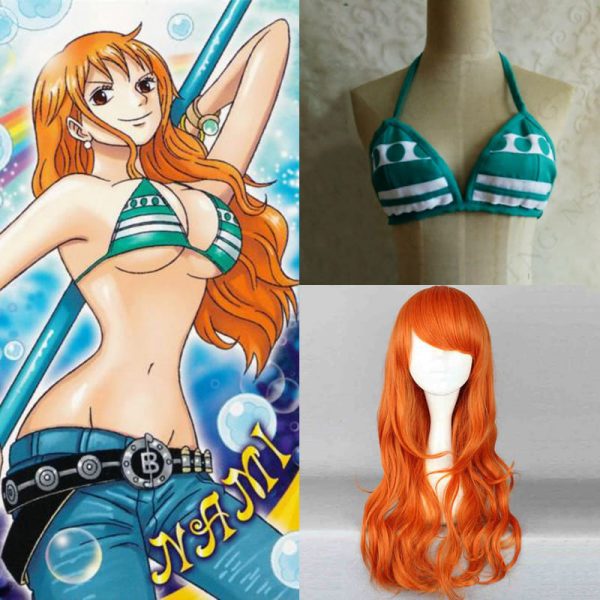 Japanese Anime Nami Two Years Later Cosplay Costumes Tops Orange Long Curly Wig