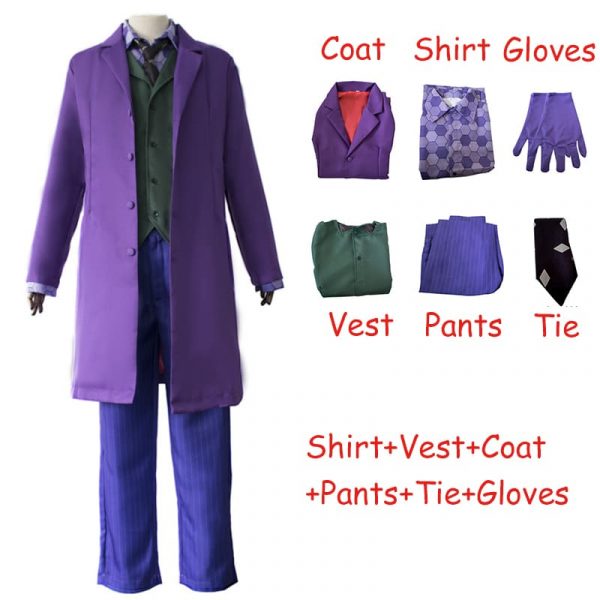 Ainiel Joker Cosplay Costume Dark Knight Heath Ledger Purple Coat