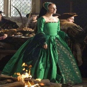 Victorian Queen Elizabeth Tudor Period Cosplay Costume Anne Boleyn Style Green Dress