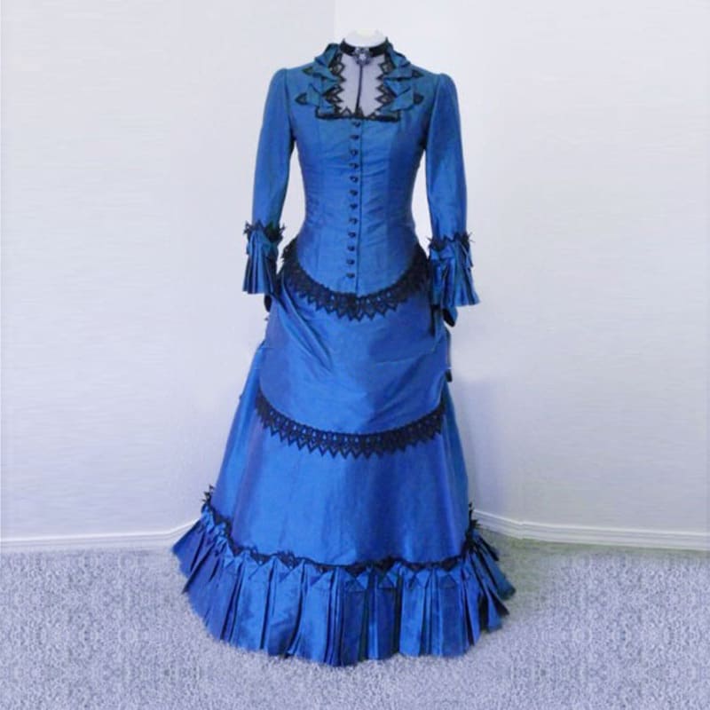 blue victorian style dress Victorian Vintage Style Long Dusty Blue Evening Dress AL3002 main image 0