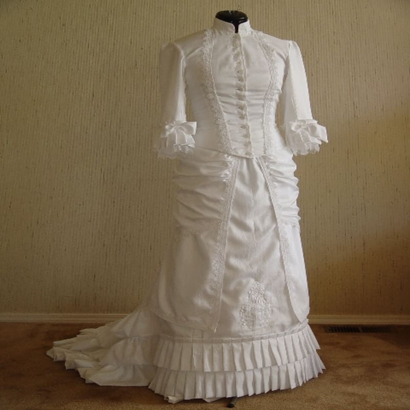 Victorian White Bustle Ball Gown Civil War Custom Made Dress