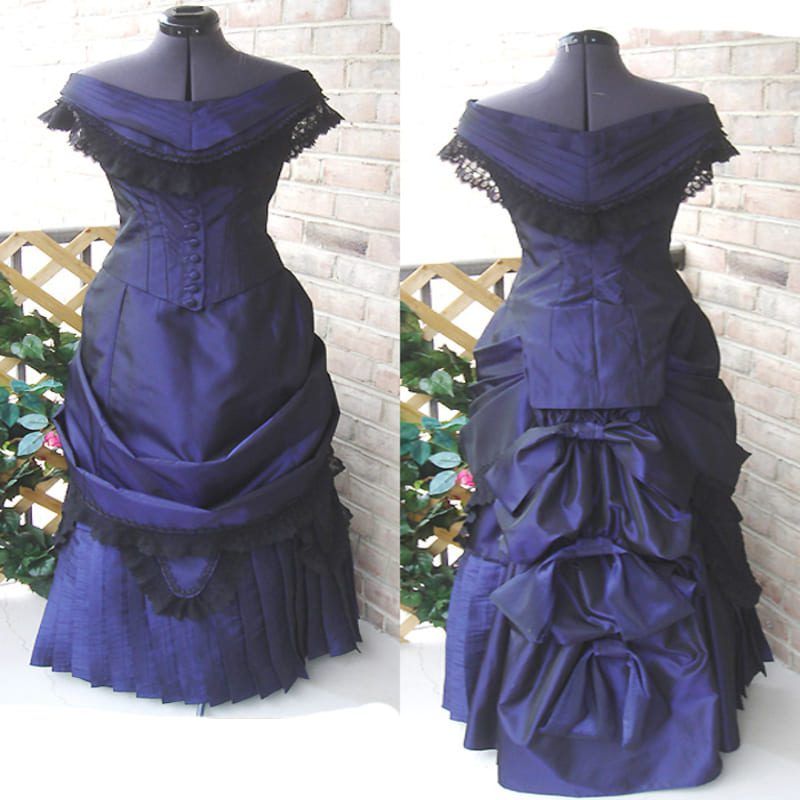 Victorian Purple Bustle Ball Gowns Reenactment Theatre Costumes Dress