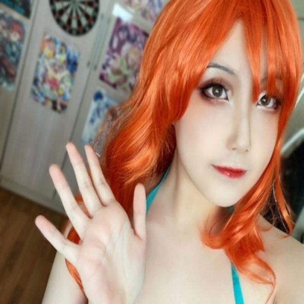 Japanese Anime Nami Two Years Later Cosplay Costumes Tops Orange Long Curly Wig