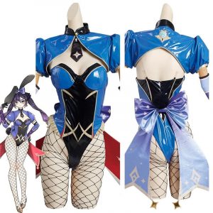 Genshin Impact Mona Cosplay Costume Bunny Girls Jumpsuit