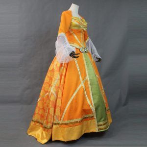 strapless open back dress Princess Jasmine Orange Brocade Cosplay Costume
