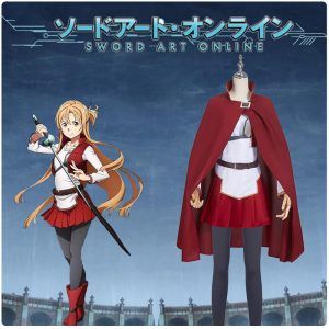 Anime Sword Art Online Asuna Yuuki Cosplay Costume Red Cloak Women