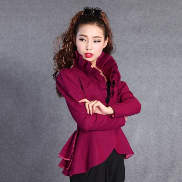 Fashion Spring Autumn Woolen Coat Women Royal Court Ruffles Swallowtail Jackets