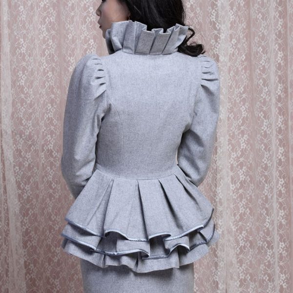 Fashion Spring Autumn Woolen Coat Women Royal Court Ruffles Swallowtail Jackets
