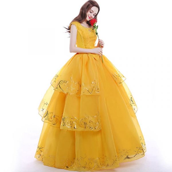 HTB12MMMoive Beauty And Beast Belle Cosplay Costume Princess Yellow Party DressseZUrBKNjSZPxq6pXa2