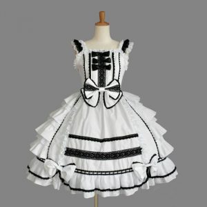 Women Lolita Medieval Gothic Cotton Dress Chiffon Lace Summer Princess Ball Gown