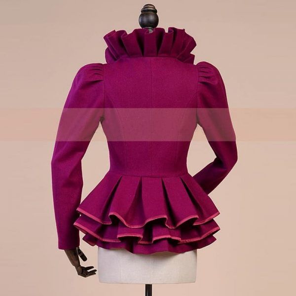 Fashion Spring Autumn Woolen Coat Women Royal Court Ruffles Swallowtail Jackets