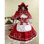 Little Red Riding Hood Maid Costume Cotton Lace Lolita Dress With Shawl