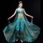 Aladdin Jasmine Princess Cosplay Costume Sexy Belly Dance Peacock Embroidery Dress