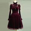 Spring Autumn Vintage Royal Court Long Velvet Bandage Dress For Women