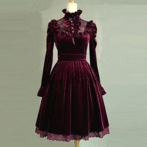 Spring Autumn Vintage Royal Court Long Velvet Bandage Dress For Women