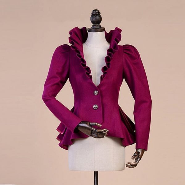 Fashion Spring Autumn Woolen Coat Women Royal Court Ruffles Swallowtail Jackets