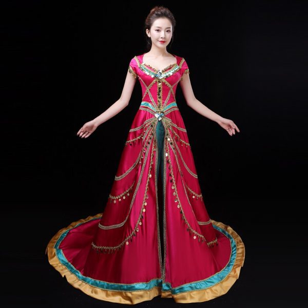 Movie Aladdin Princess Jasmine Cosplay Costume Coronation Fancy Sequin Dress