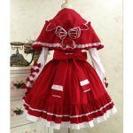 Little Red Riding Hood Maid Costume Cotton Lace Lolita Dress With Shawl
