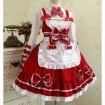 Little Red Riding Hood Maid Costume Cotton Lace Lolita Dress With Shawl