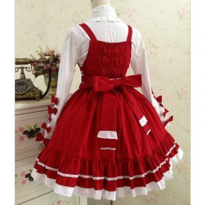 Little Red Riding Hood Maid Costume Cotton Lace Lolita Dress With Shawl