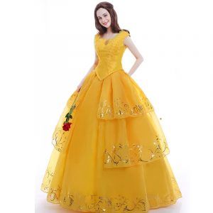 Moive Beauty And Beast Belle Cosplay Costume Princess Yellow Party Dress