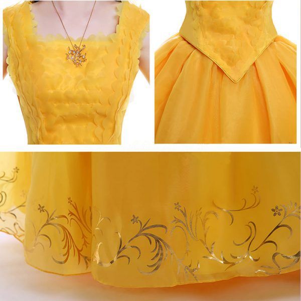 Moive Beauty And Beast Belle Cosplay Costume Princess Yellow Party Dress