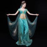 Aladdin Jasmine Princess Cosplay Costume Sexy Belly Dance Peacock Embroidery Dress