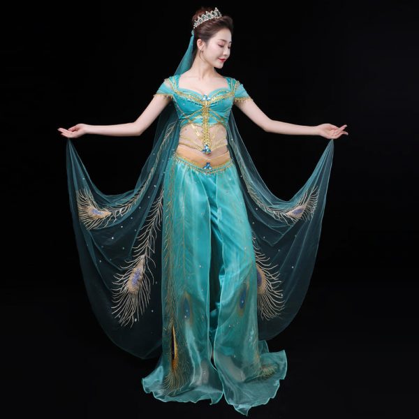 Aladdin Jasmine Princess Cosplay Costume Sexy Belly Dance Peacock Embroidery Dress