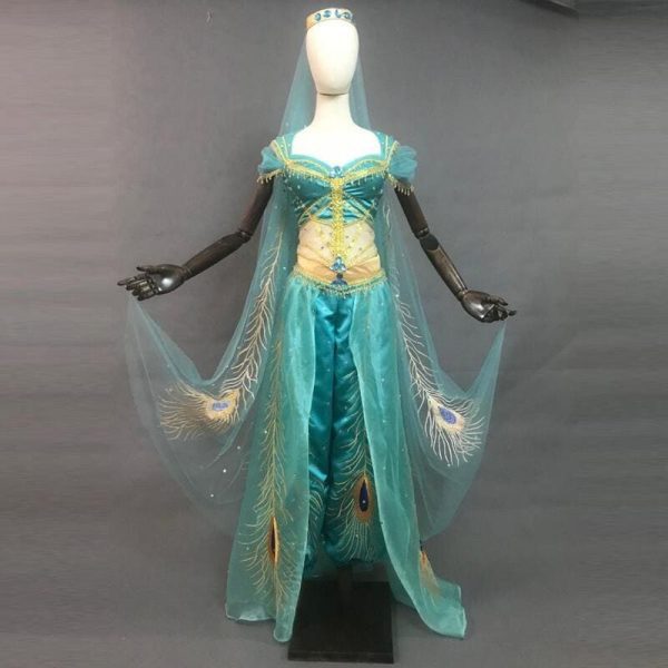 Aladdin Jasmine Princess Cosplay Costume Sexy Belly Dance Peacock Embroidery Dress