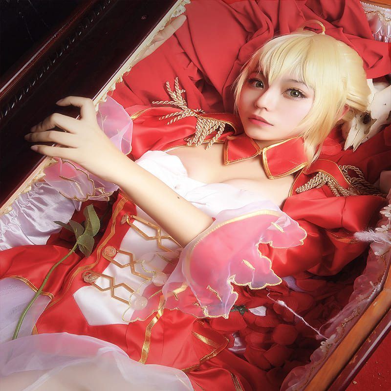 fate saber red dress Anime Game Fate Grand Order Cosplay Costumes Saber Nero Claudius Red Dress with Jacket and Bow Tie for Women Cosplay Costumes