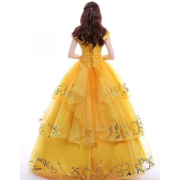Moive Beauty And Beast Belle Cosplay Costume Princess Yellow Party Dress
