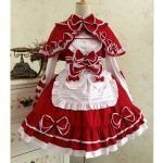 Little Red Riding Hood Maid Costume Cotton Lace Lolita Dress With Shawl