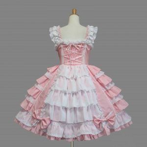 Women Lolita Medieval Gothic Cotton Dress Chiffon Lace Summer Princess Ball Gown