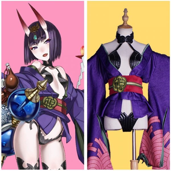 Game FGO Fate/Grand Order Shuten-Douji Cosplay Costume Purple Kimono