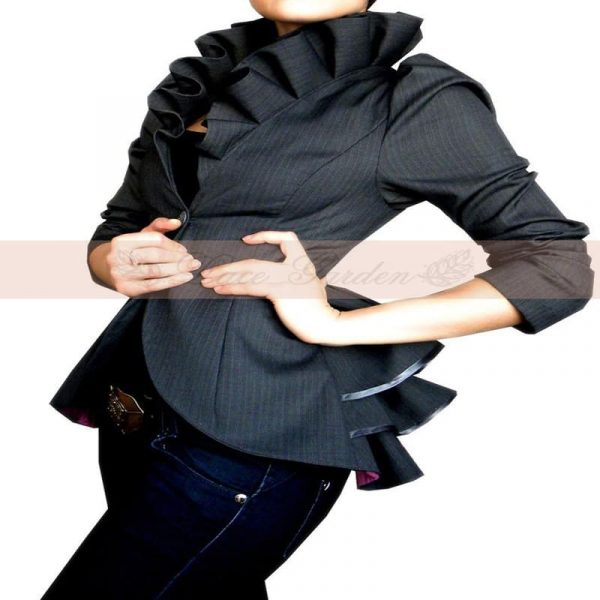 Fashion Spring Autumn Woolen Coat Women Royal Court Ruffles Swallowtail Jackets