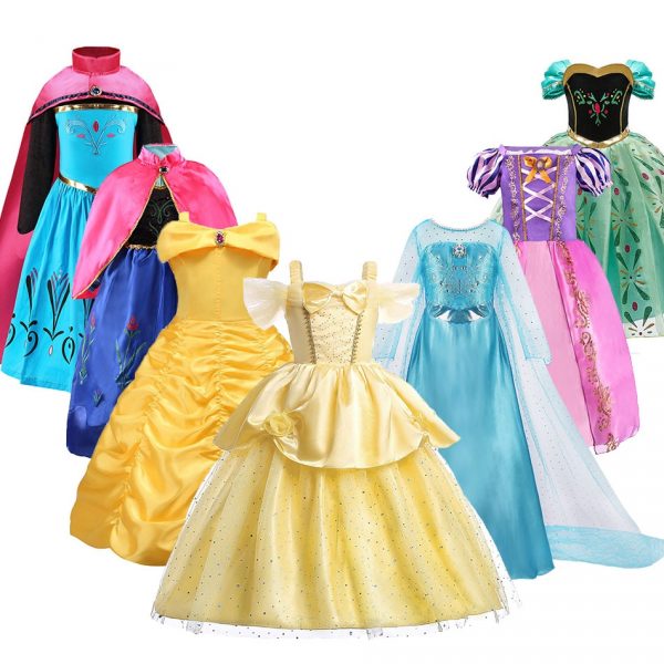 3-10 Years Anna Elsa Girl Dress Princess Costume Children Rapunzel Mermaid Belle Outfit