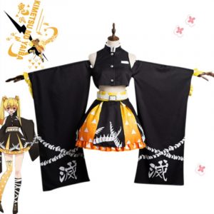 Anime Demon Slayer Agatsuma Zenitsu Cosplay Costume Kimono Outfits