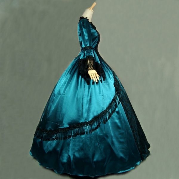 European Spring Women’s Elegant Vintage Victorian Dress Ladies Jacquard Lace Lolita Costumes