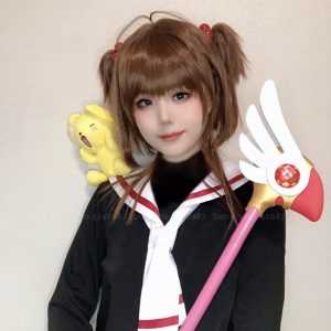 Anime Cardcaptor Sakura Card Captor Sakura School Uniform Cosplay Costume with Hat Wig