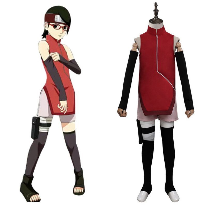 Kids Boruto Sarada Uchiha Cosplay Costume Outfit Halloween Carnival Suit