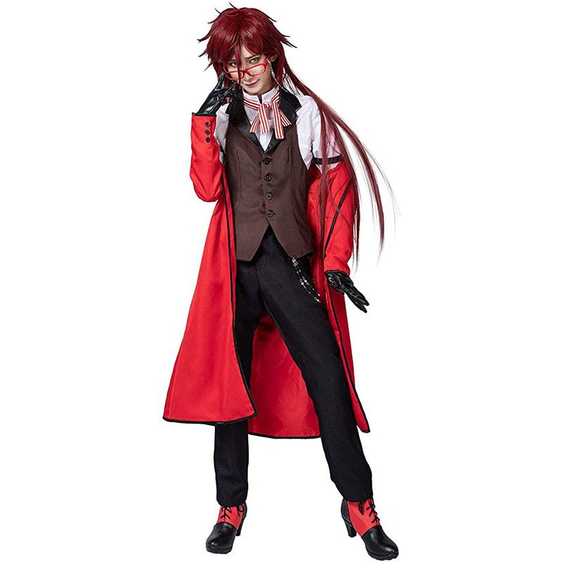 Japan Anime Grell Sutcliff Cosplay Costume Red Suit