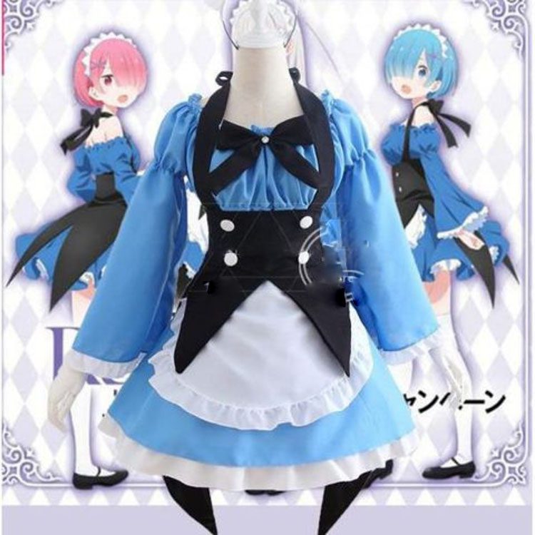 ReZero Emilia Lawson Ramram Blue Maid Cosplay Costume