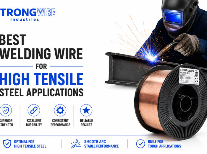 Industrial welding comparison between solid wire and flux-cored wire showing welding processes, wire spools, and applications for manufacturing, construction, and heavy fabrication.