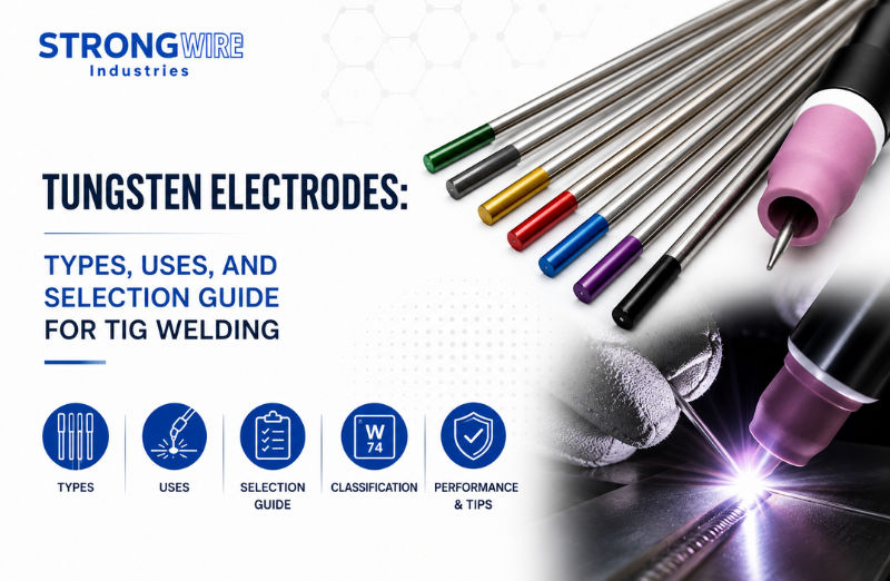 Different types of tungsten electrodes used in TIG welding for industrial fabrication and precision welding applications