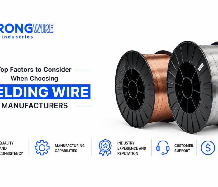 Top factors to consider when choosing welding wire manufacturers, featuring premium copper-coated and solid welding wire spools with emphasis on quality, manufacturing capabilities, industry experience, customer support, and pricing.