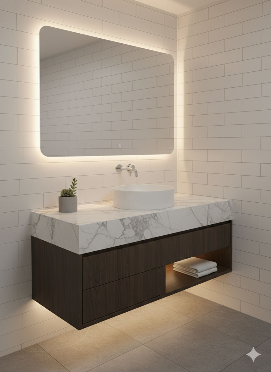 Custom vanity and sink installation