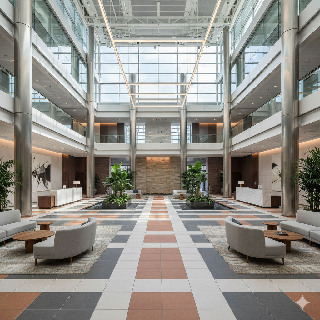 Commercial office building ceramic installation