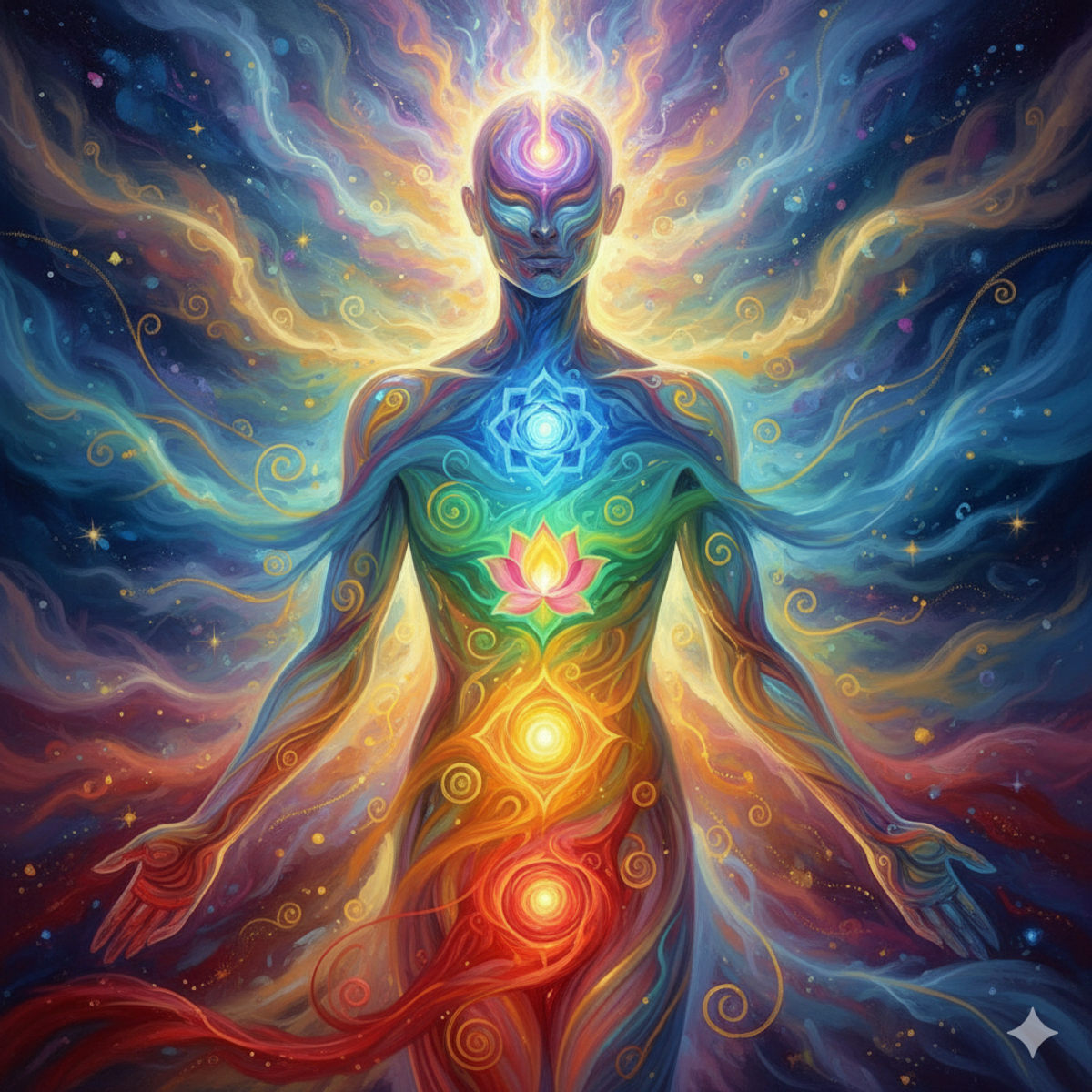 Alignement des chakras et flux d'énergie en couleurs vibrantes